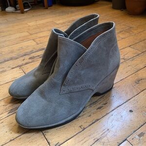 Gray Suede Ankle Booties with Low Heel